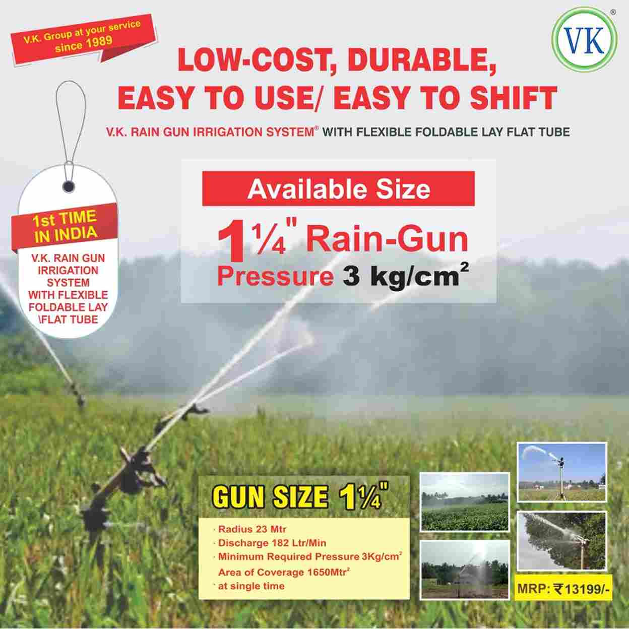 Farmers should irrigate crops with V.K Rain Gun 